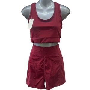 Burgundy Workout Set Biker shorts and Top
